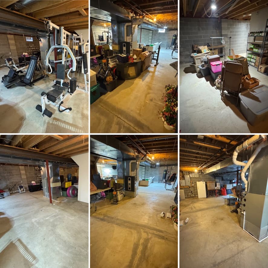 Large basement estate cleanout before and after — full-crew job in Lake County