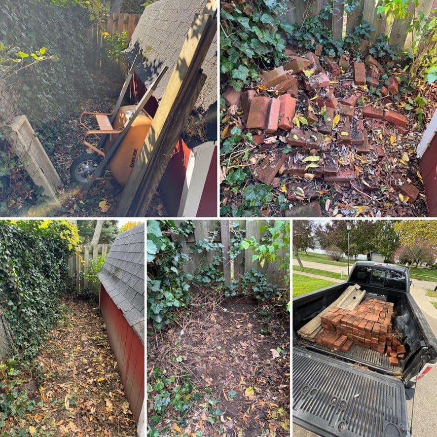 Brick and yard waste removal - before and after